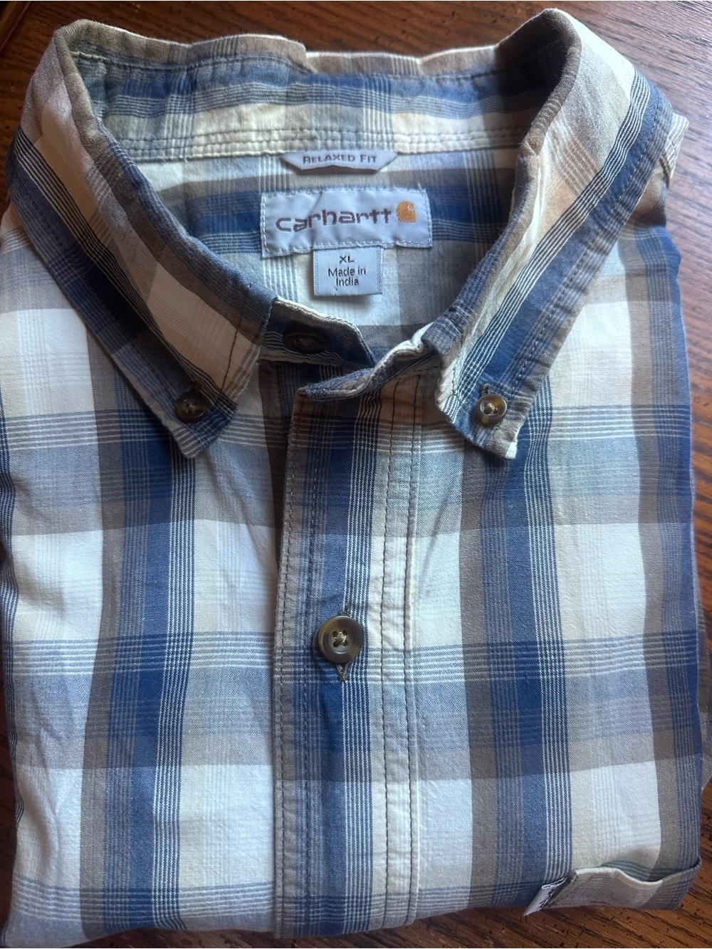 Carhartt Button Down Shirt Mens Blue/Gray Plaid Relaxed Fit Cotton XL